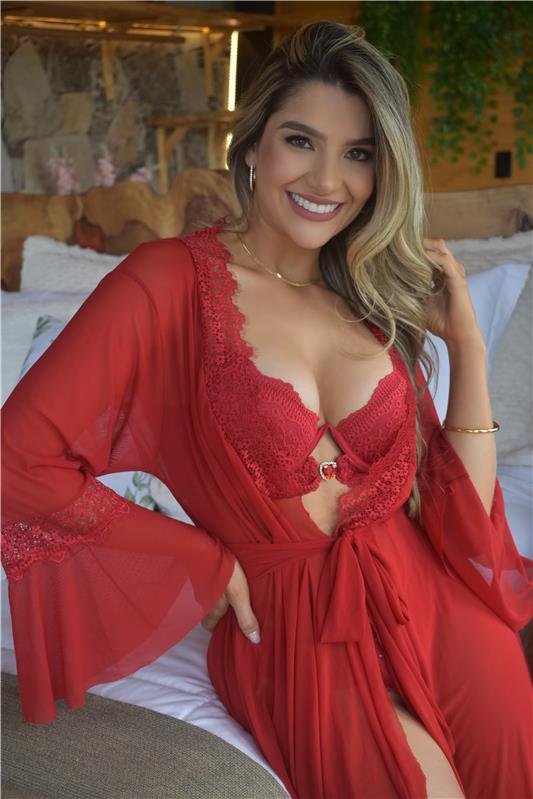 ROBBY TULE MANGA SINO VERMELHO ***NÃO ACOMPANHA SUTIÃ E CALCINHA***