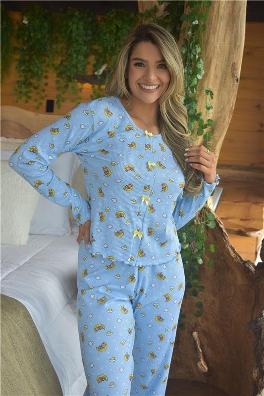 PIJAMA MALHA CANELADA AZUL BEBÊ *PREMUIM*