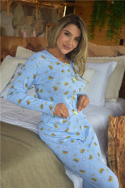 PIJAMA MALHA CANELADA AZUL BEBÊ *PREMUIM*