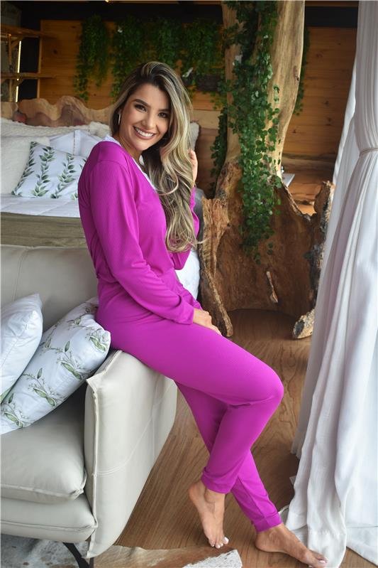 PIJAMA MALHA CANELADA ROXO *PREMUIM*